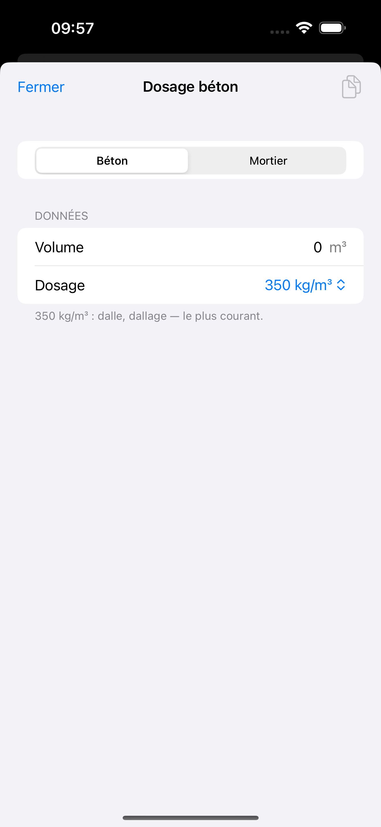 Dosage béton